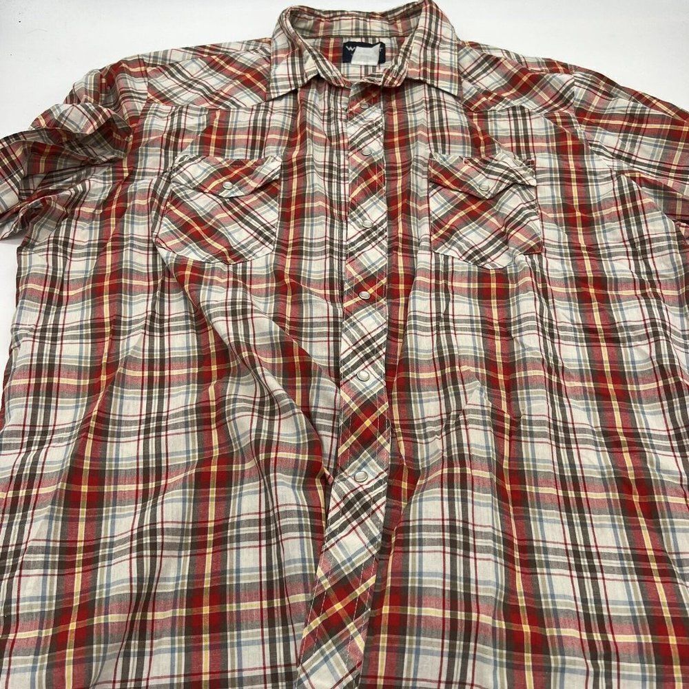 Wrangler Button Up Shirt Mens 2XL Red Brown Western Pearl Snap Rodeo Cowboy